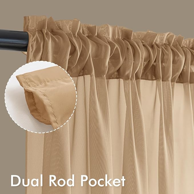 MIULEE Brown Sheer Curtains 84 Inches Long, 4 Panels Set, Rod Pocket Voile - Image 3