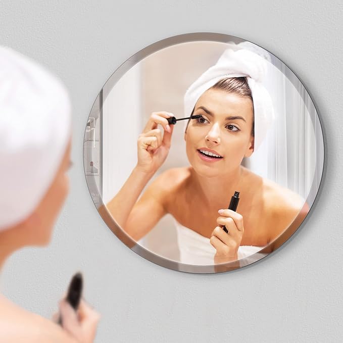 30" Frameless Round Beveled Mirror, 1" Polished Edge Beveled Circle Bathroom Mirror for Wall, Vanity, Entryways