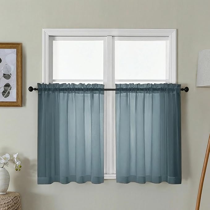 Gwine Short Kitchen Sheer Curtains 30 Inch Length by Gwine