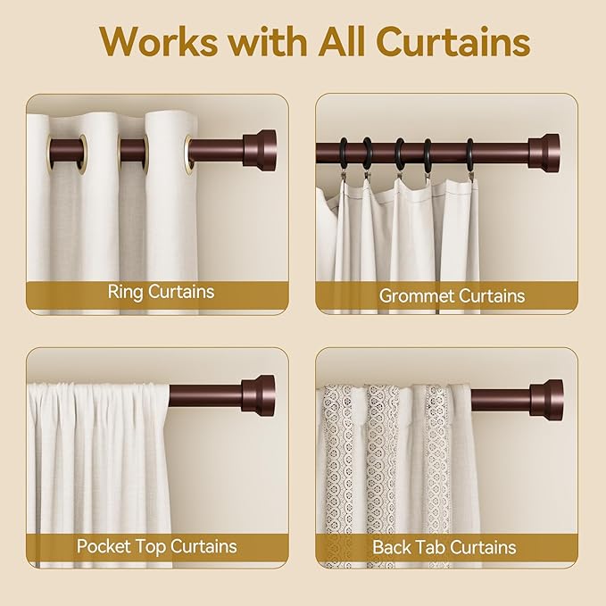 YaFex Curtain Rods 32-84 Inch, Heavy Duty 1 Inch Adjustable Curtain Rod - Image 5