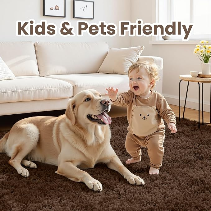 4x6 Area Rugs for Living Room Rug: Soft Fluffy Shag Brown Rugs for Bedroom - Image 3