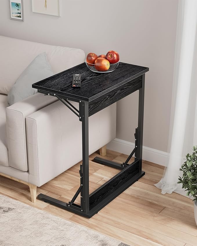 Tatub Folding TV Tray Table, 24" Wide C-Shaped End Table for Couches, Small Sofa-Side Laptop Desk with Metal Frame for Living Room, Bedroom,Black
