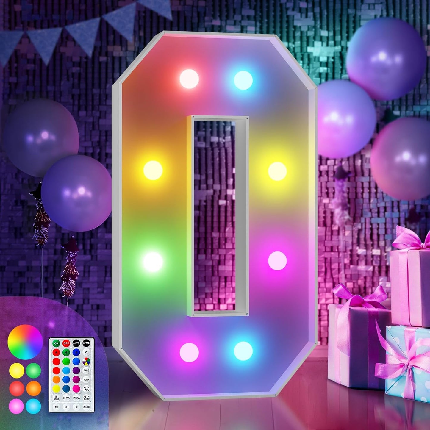 imprsv 3FT Colorful Marquee Numbers,18 Colors Number 0 with Remote, Light Up Numbers Sign for 50th Birthday Decorations Anniversary Party Decor, Pre-Cut Foam Board Kit, Mosaic Sign for Balloon