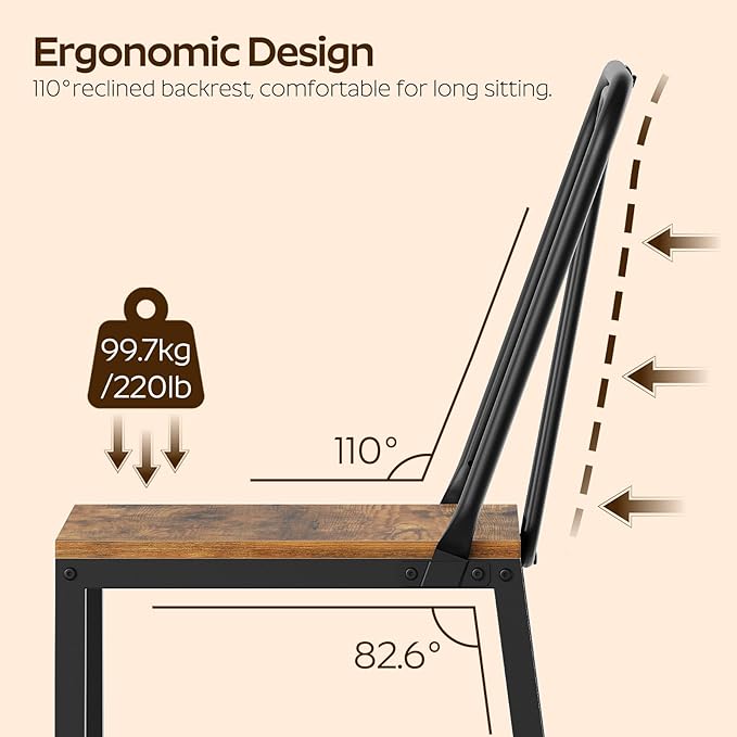 Dining Chairs Set of 2, Wooden Kitchen Chairs, Farmhouse Dining Chairs with Back Support, for Living Room, Kitchen, Rustic Brown and Black CY01L2BRN1