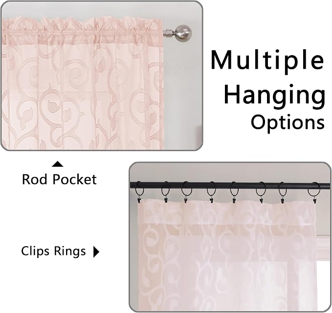 OWENIE Furman Blush Sheer Curtains, 72 inches Long 2 Panels Set, Light - Image 4