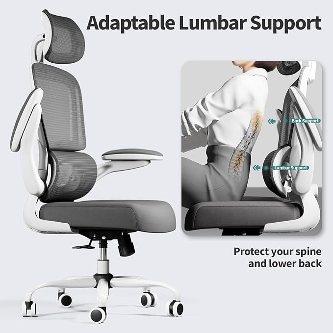 TRALT Office Chair Ergonomic Desk Chair, 330 LBS Home Mesh Office Desk Chairs with Wheels, Comfortable Gaming Chair, High Back Office Chair for Long Hours (White)