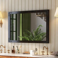 VocalStar Black Wood Framed Mirror 28 x 40 Inch, Rustic Natural Black Wooden Rectangle Bathroom Vanity Wall Mirror for Farmhouse Boho Decor, 1/4-inch Shatterproof Glass | Waterproof