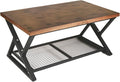 EASYSOUL Coffee Table with Storage Shelf, Solid Wood Top with Black Metal X-Frame, 39.37" D x 23.62" W x 18.11" H, Mid Century Modern Center Coffee Tables for Living Room with 2 Tier (Brow, 47.24")