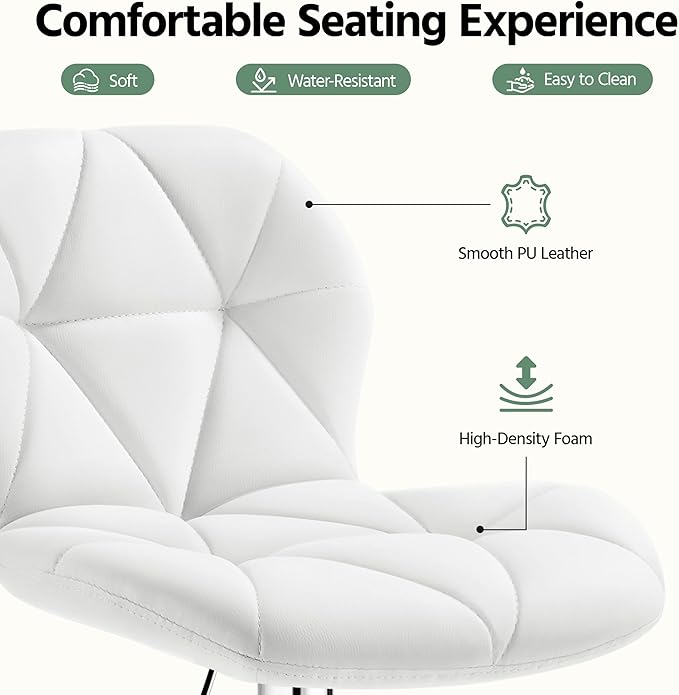 Yaheetech Barstools Set of 2, PU Leather Counter Stools Bar Chairs with Backrest, Height Adjustable Swivel Tall Chairs for Home Bar Kitchen Island, White