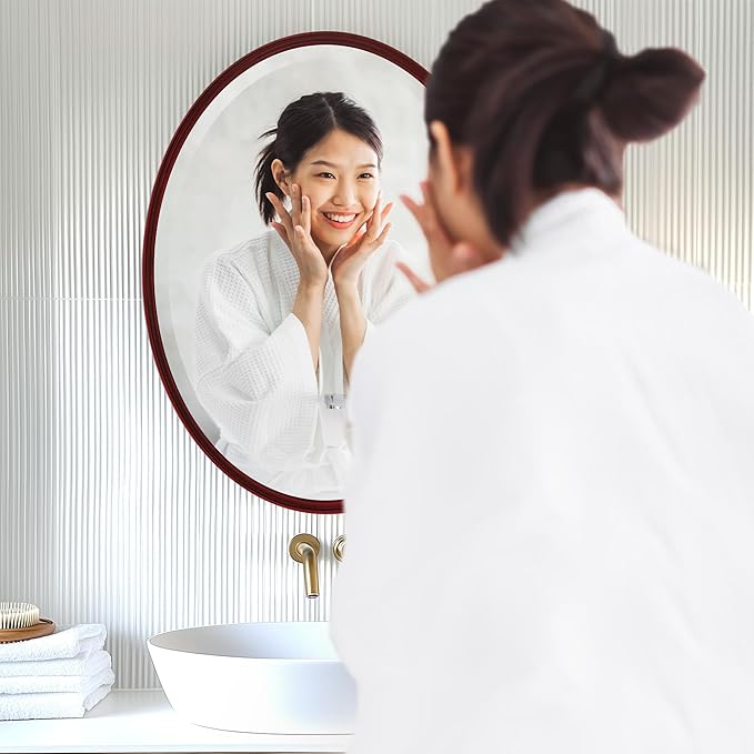 OVALCREST - Oval Wooden Beveled Wall Mirror for Home Decor, Bathroom, Vanity, Bedroom, Living Room, Hallway - London Style (Black Cherry) 21.1 x 31.1