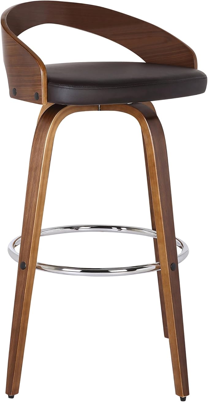 Armen Living Sonia 26" Counter Height Swivel Brown Faux Leather and Walnut Wood Bar Stool - Set of 3