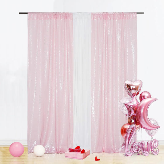 Eternal Beauty Sequin Backdrop Curtains, 2x8 Ft-2 Panels Pink Back Drop for Shimmer Photography Party Wedding Birthday Decor