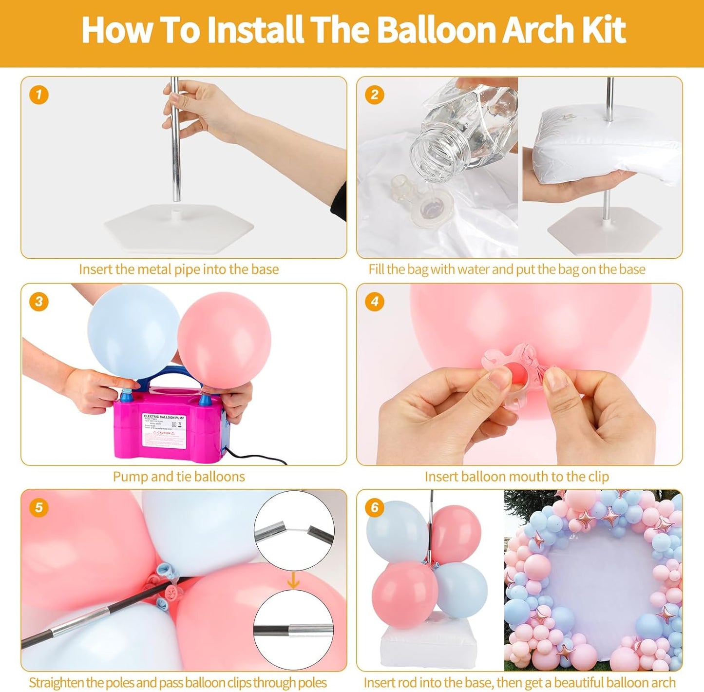 RUBFAC Balloon Arch Kit and Balloon Pump, 10Ft Wide Adjustable Balloon Arch Stand for Floor Frame with Electric Pump Bases Balloon Accessories for Birthday Party Baby Shower Festival Decorations