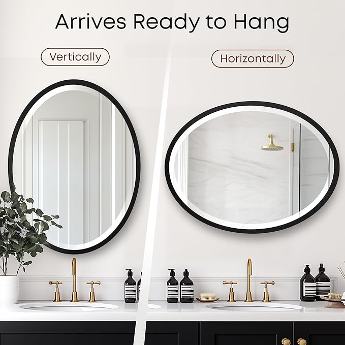 OVALCREST - Oval Wooden Beveled Wall Mirror for Home Decor, Bathroom, Vanity, Bedroom, Living Room, Hallway - London Style (Matte Black) 21.1 x 31.1