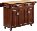 Walnut 54" Rolling Kitchen Island on Wheels, Large Kitchen Cart with Storage Cabinet, Portable Wood Island Table with 2 Drawers and Spice Rack & Towel Rack, Brown