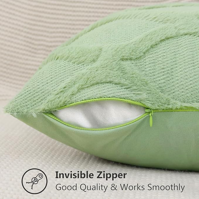 decorUhome Throw Pillow Covers 18x18 Inch Set of 2, Soft Plush Faux Fur Wool Sage Green Couch Pillow Covers, Decorative Neutral Pillow Cases for Bed Sofa Living Room Home Decor