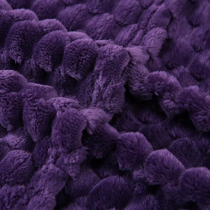 Puncuntex Deep Purple Throw Blanket 60"×80" inches Fuzzy 3D Jacquard Decorative - Image 4