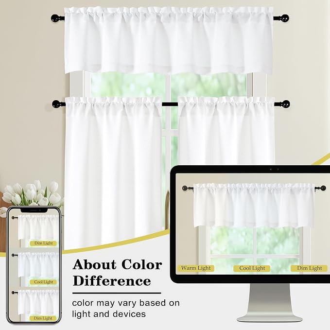 Valances for Windows, Light Filtering Faux Linen Textured Small Short Valance - Image 8