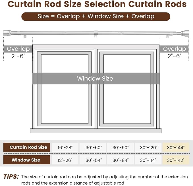 1” Diameter Curtain Rods Itself is 30 to144 inch 1 Pack Fit 30-142 inch - Image 3
