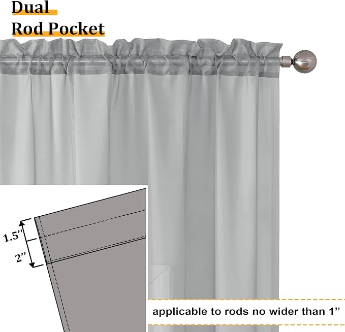 Aiyufeng Light Grey Sheer Curtains 45 Inch Length 2 Panels Set, Light Filtering - Image 2