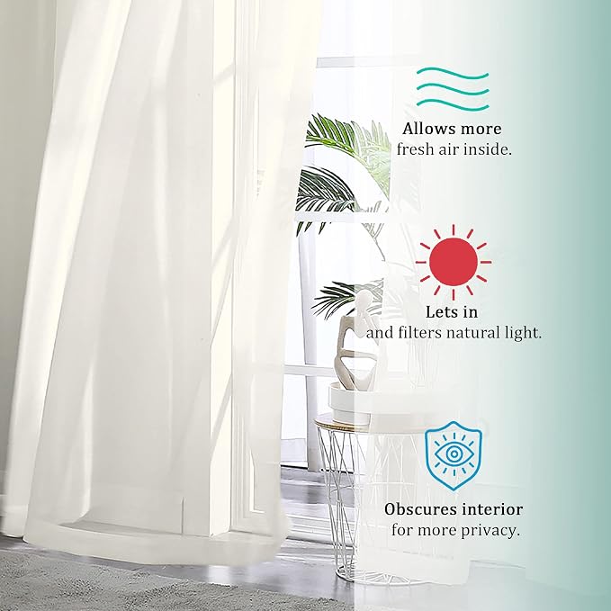 OVZME Ivory Sheer Curtains 90 Inches Long 2 Panels - Image 7