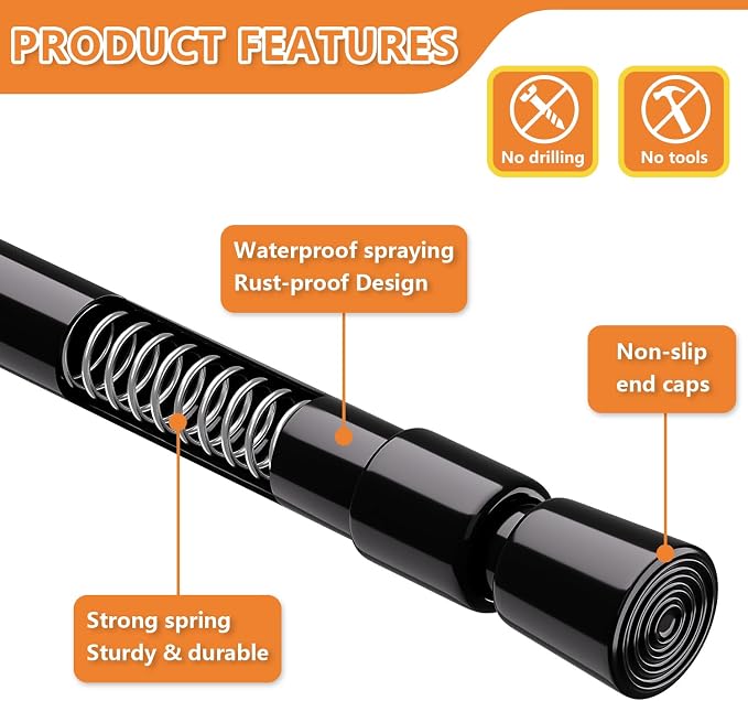 KXLife 4 Pcs Spring Tension Curtain Rod Adjustable 28 to 40 Inches, 5/8" - Image 3