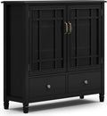 SIMPLIHOME Connaught SOLID WOOD 46 inch Wide Traditional Tall Storage Cabinet in Black for the Living Room, Entryway and Family Room