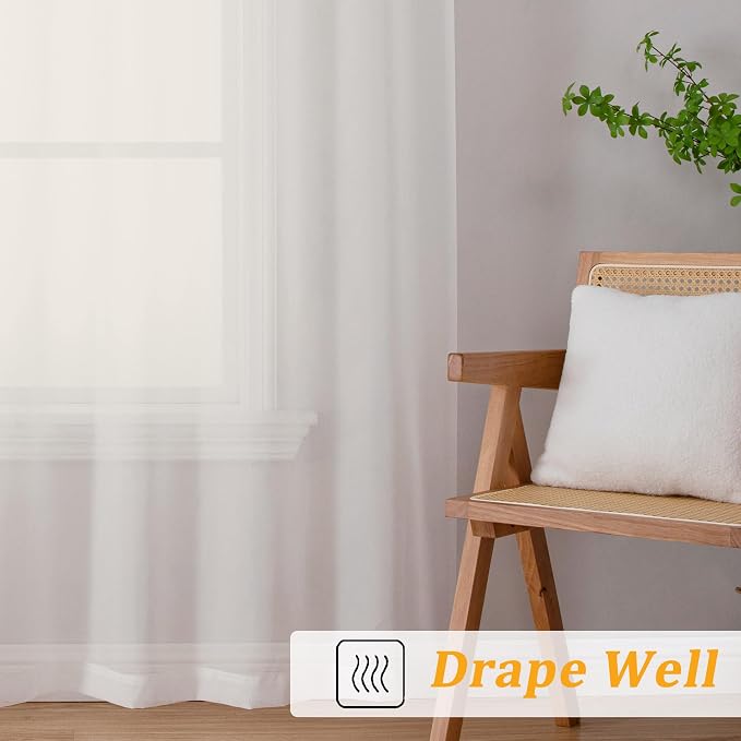 Gwine Ivory Sheer Curtains for Living Room 45 inches Long, Short Voile Light - Image 5