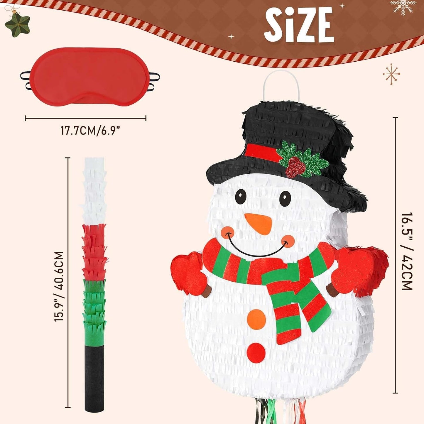 WERNNSAI Christmas Snowman Pinata - Christmas Decorations Snowman Party Game for Kids Merry Xmas Party Decor Supply Winter Festival Gift Favor White Snowman Pinata Large Pull String with Blindfold Bat