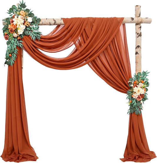 Wedding Arch Draping Fabric 4 Panels 20Ft Length x 28" Width Terracotta Photography Arch Drapes Chiffon Fabric Sheer Curtains Backdrop for Party Bridal Wedding Ceremony Ceiling Stage Reception Decor