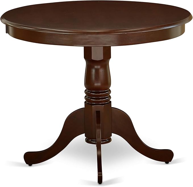 East West Furniture AANCA5-MAH-W 5 Piece Dining Room Table Set Includes a Round Kitchen Table with Pedestal and 4 Dining Chairs, 36x36 Inch, Mahogany