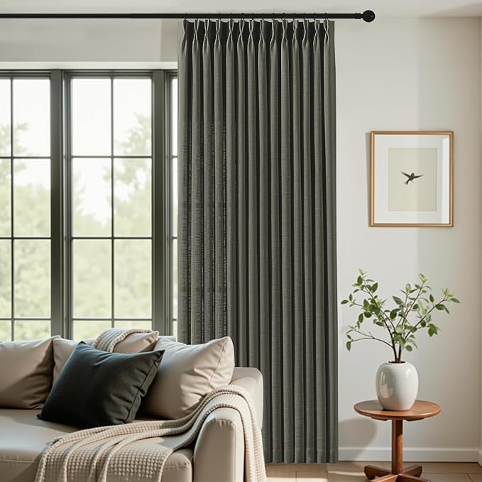 96 Inch Linen Curtains for Living Room, Pinch Pleated Semi Sheer Curtain Rustic - Image 6