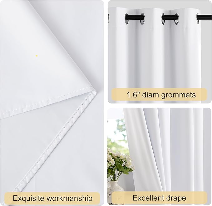 NICETOWN 100% Blackout Window Curtain Panels 84" Length, Snow White, 34 inches - Image 5