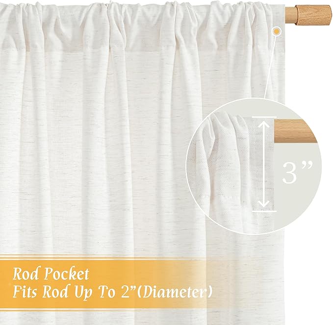 LAMIT Ivory White Linen Curtains 45 Inches Long - Image 3