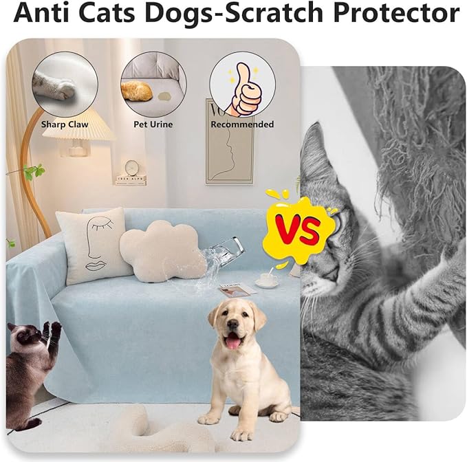 STACYPIK Waterproof Sky Blue Loveseat Couch Cover for Sectional, Couch Cover for Dogs, Anti-Slip Anti-Cat Scratch Furniture Protector for 2 Cushion Couch, Modern Couch Cushion Covers for Pets-71X102IN