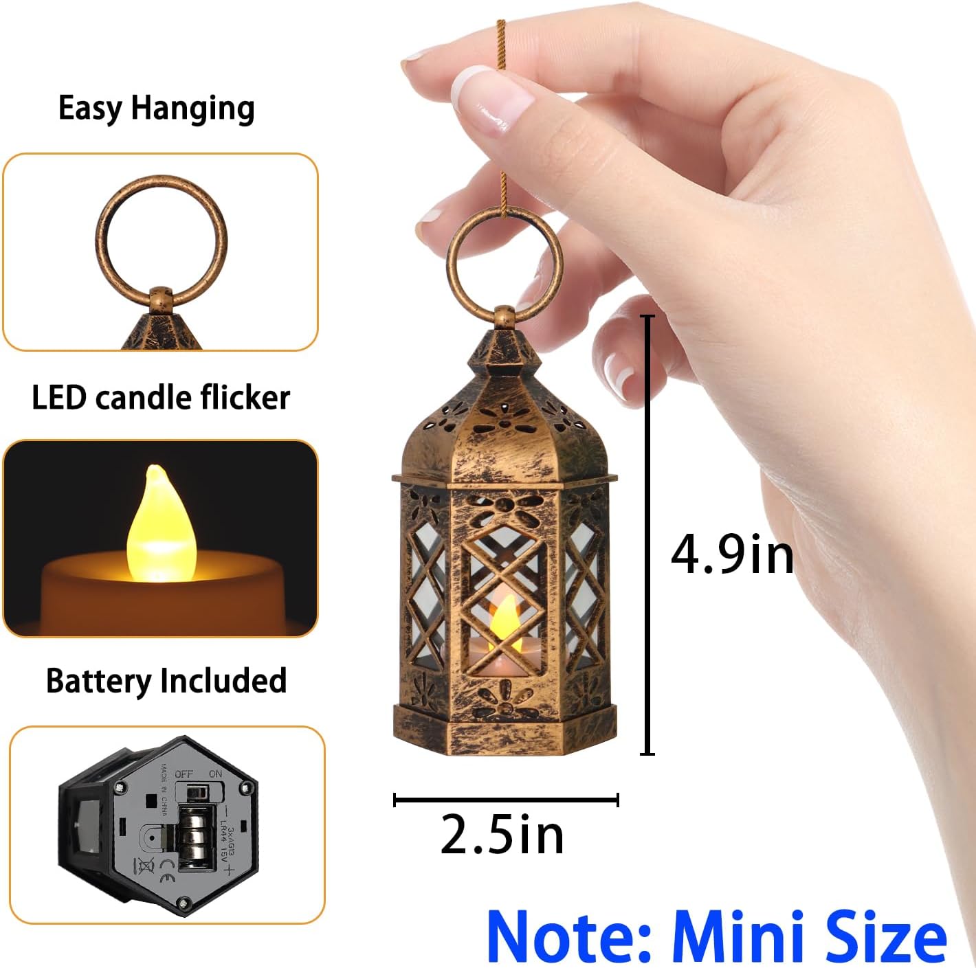 LLQ Mini Lantern for Centerpieces, (8Pack-5Inch) Vintage Lanterns Decorative, Small Hanging Lantern for Halloween Decorations, Christmas Centerpieces for Tables, Wedding Garden Party Decorations