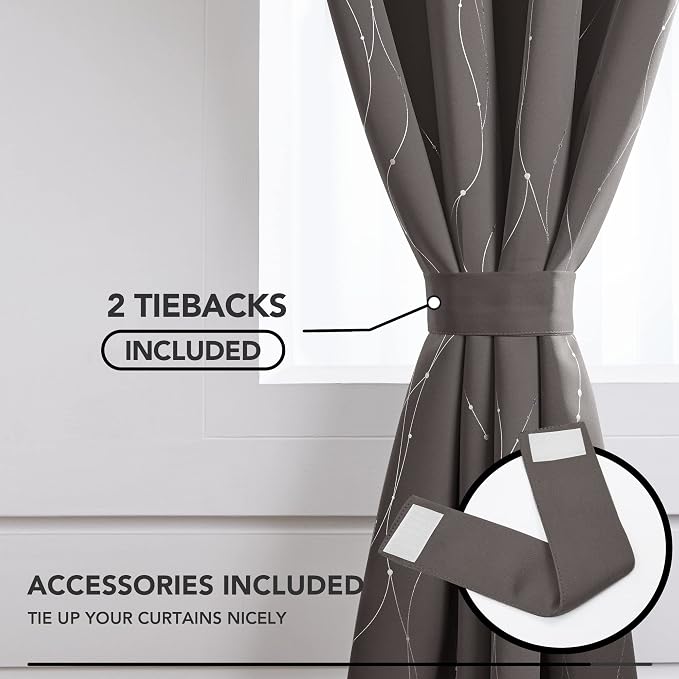 Deconovo Blackout Curtains, Thermal Insulaed Soundproof Drapes, Wave Dots - Image 4