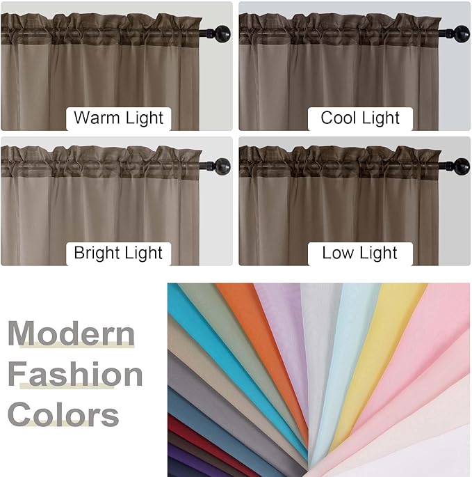Chocolate Sheer Curtains for Bedroom Living Room 96 Inches Long 2 Panels - Image 6