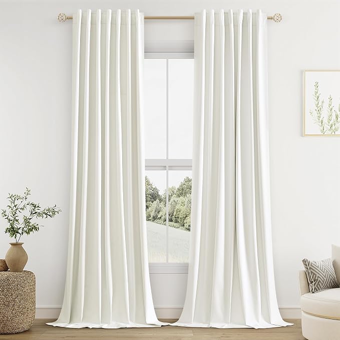 Guken Ivory 100% Blackout Linen Curtains 108 Inch Length 2 Panels Set by Guken