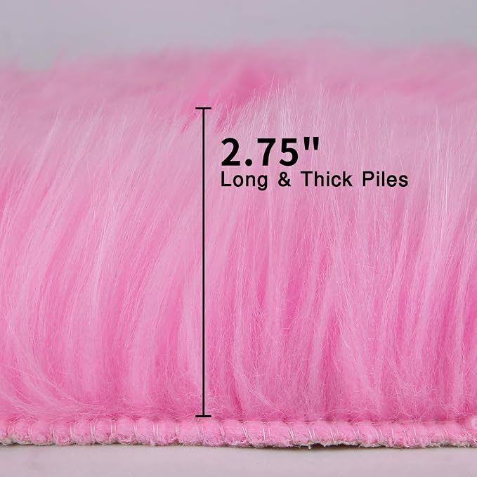 duduta Hot Pink Faux Sheepskin Runner Rug 2x6 ft, Fluffy Shag Girls Bedroom - Image 2