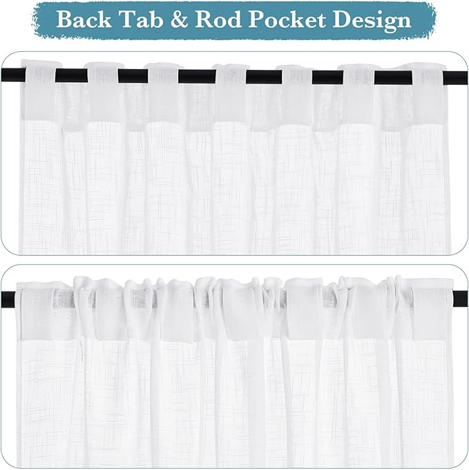 RYB HOME Semi Sheer Curtains 102 inches Long, Back Tab Light Filtering Half - Image 2