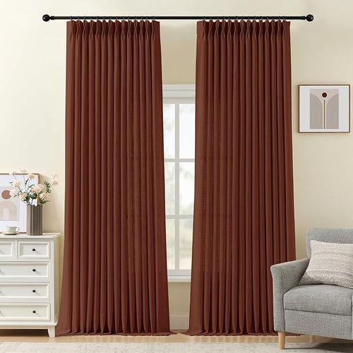 102 Inch Linen Curtains for Living Room, Pinch Pleated Curtain by IVAPUPU