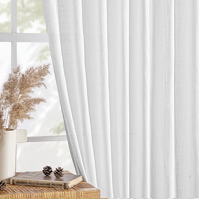 MIULEE White Linen Curtains 84 Inches Long 2 Panels - Image 4