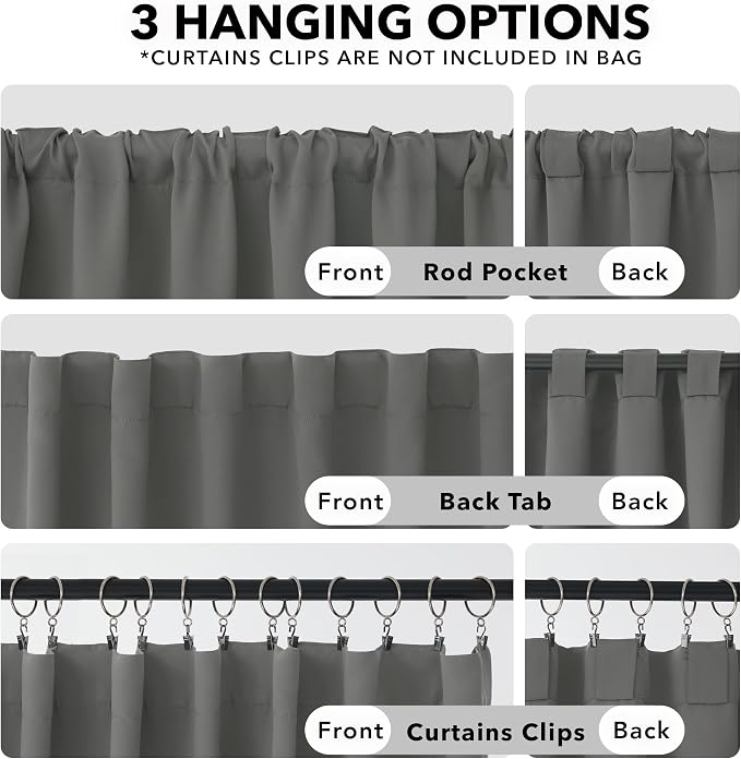 Deconovo Blackout Curtains, Thermal Insulated, W52 x L63 2 Panels, Back Tab - Image 2