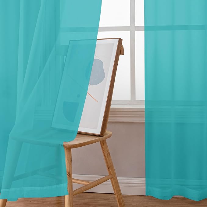Chyhomenyc Turquoise Sheer Curtains 84 Inch Length 2 Panels, Light Filtering - Image 3