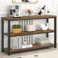 FOLUBAN Industrial Console Table, 3 Tier Entryway Table, Sofa Foyer Table for Living Room Hallway Behind Couch, Rustic Brown