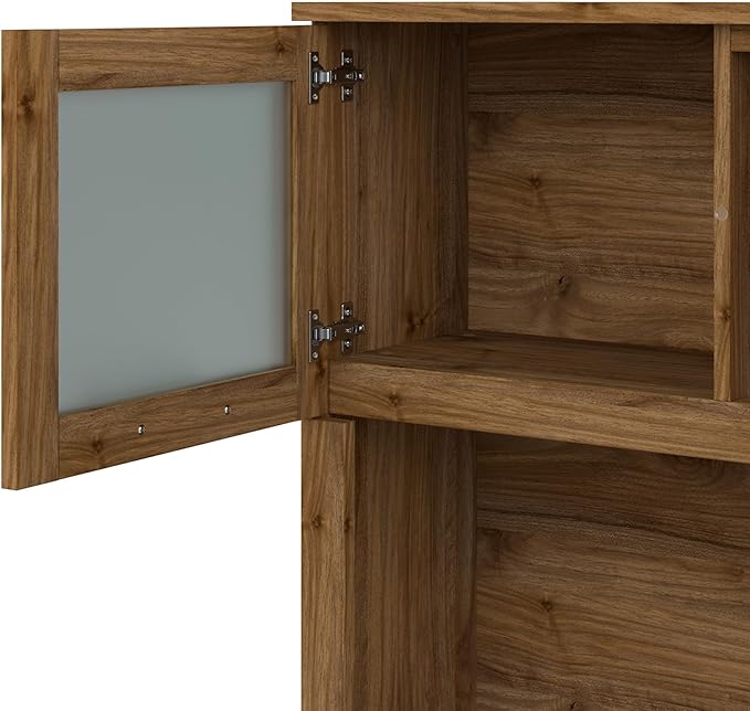Bush Furniture Somerset 72W 3 Position Sit to Stand L Shaped Desk with Hutch in Fresh Walnut Adjustable Height Table for Home Office