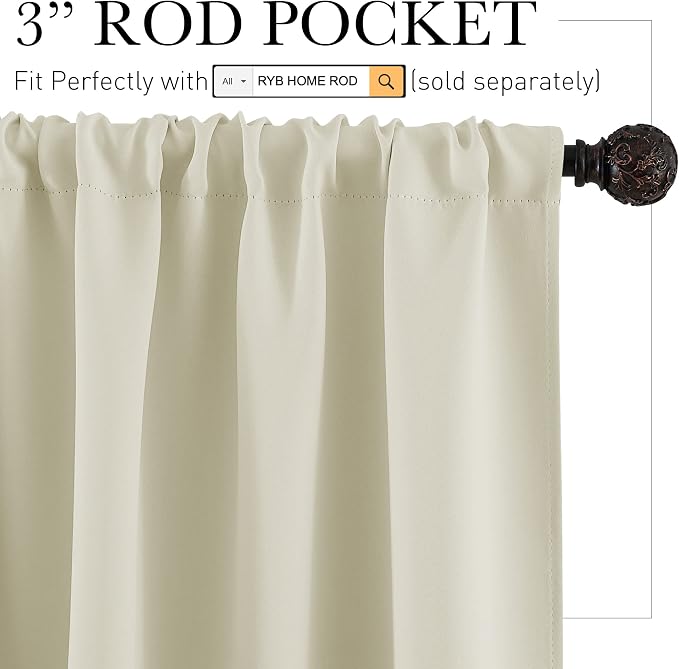 RYB HOME Basement Bathroom Kitchen Cafe Privacy Curtains, Short Insulating - Image 2