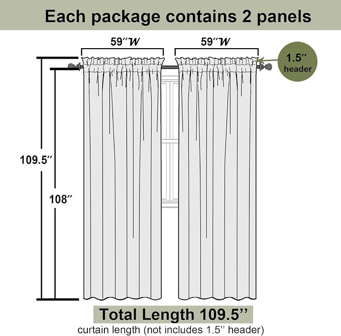 Lecloud Navy Blue Sheer Curtains 108 Inches Long 2 Pcs, Rustic Farmhouse Dual - Image 3
