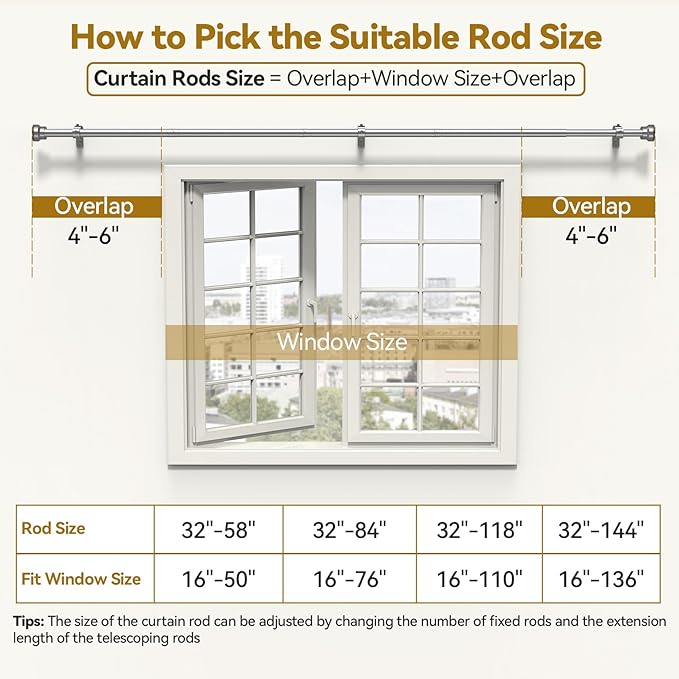 YaFex Curtain Rods 32-58 Inch, Heavy Duty 1 Inch Adjustable Curtain Rod - Image 6